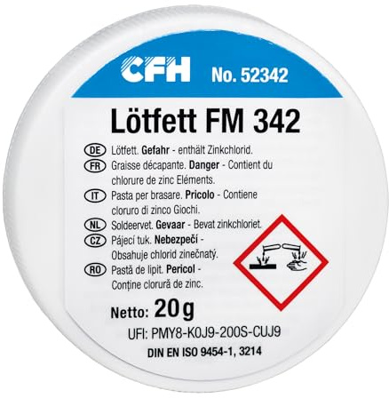 CFH Grasso per saldatura FM 342 – Flussante per saldatura morbida di rame e leghe di rame, per installazione di tubi di rame, impianti idraulici e radiatori, pastoso, a base di cloruro di zinco e