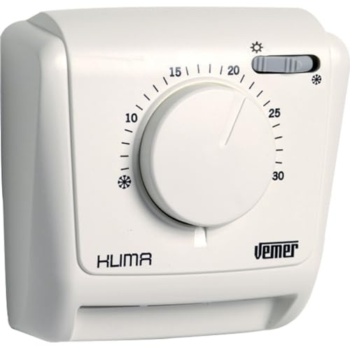 VEMER VE023800 KLIMA SW - Thermostat d'ambiance Mécanique avec Bouton, Fonction Chauffage et de Refroidissement + Sélecteur été/hiver, Blanc