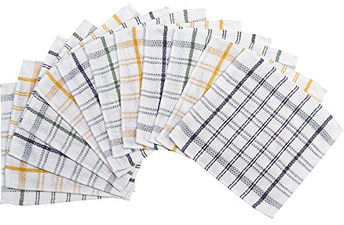 Heavy Duty 100% Cotton Checked Dishcloths Catering Cloths Multi-Pack (Pack of 12)