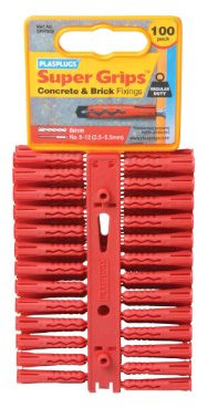PLASPLUGS Cheville d’ancrage SRP502 Supergrip, Rouge (Lot de 100)