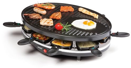 DOMO DO9038G Gourmetset - 8 P - Raclette-Pfännchen und Holzspatel inklusive - 1200 W