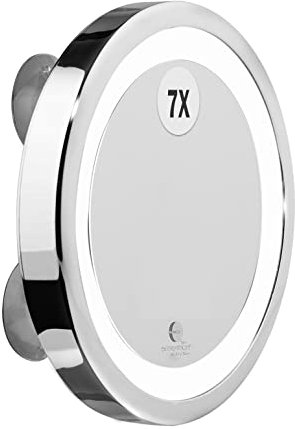 MACOM Sensation 211 Solar Specchio Ingranditore Cosmetico per Trucco, Ingrandente 7x con Luce Led e Ventose, Diametro 18 cm