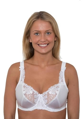 Gemm Ladies Plus Size White Bra Underwired Firm Control Bra E-J Cup (44 D)