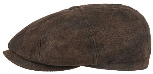 Stetson Hatteras Pigskin Flatcap Herren - Schirmmütze aus Leder - Schiebermütze mit Innenfutter - Mütze - Herrencap Sommer/Winter - Ballonmütze Dunkelbraun L (58-59 cm)