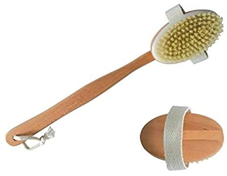 MSV Massagebürste Rückenbürste, Badebürste aus Holz mit langem Stiel Körper-Peeling - Bürste ist abnehmbar