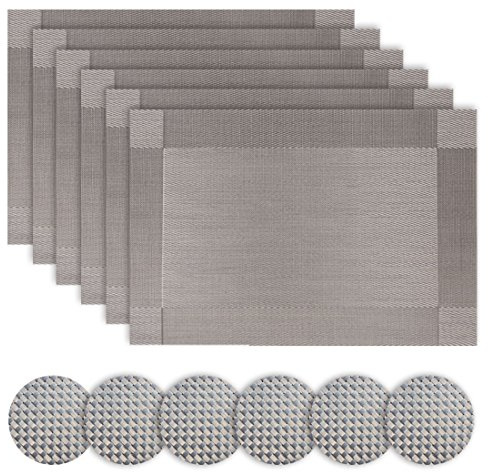 Homcomodar Silver Table Place Mats and Coasters Sets of 6 (Grey)