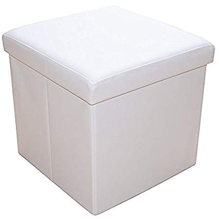 Style home Sitzhocker mit Stauraum, Faltbare Sitzbank, Sitztruhe aus Kunstleder, gepolstert Sitzwürfel Fußhocker Aufbewahrungsbox mit Deckel, für Wohnzimmer Schlafzimmer, 38 * 38 * 38 cm (Weiß)