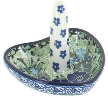 Blue Rose Polish Pottery - Blue Sapphire Fields Ring Holder - 2.75 x 3 - Ceramic Jewelry Dish for Rings