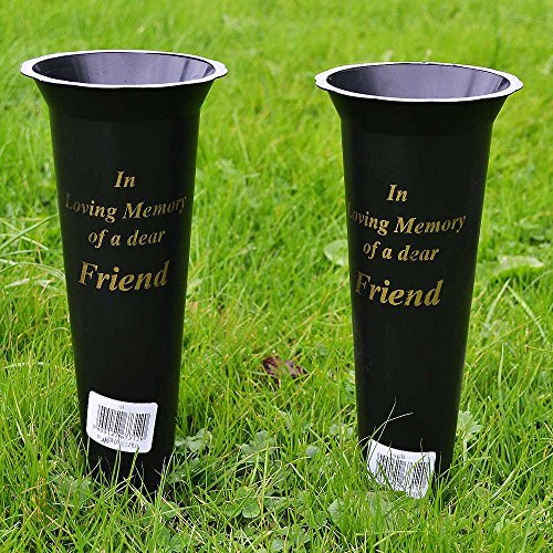 Angraves Set of 2 Friend In Loving Memory Spiked Memorial Grave Flower Vases