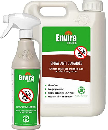 Envira Spray Anti-araignées - Anti-araignées à Action prolongée - sans Odeur & à Base d'eau - 2L + 500 ML