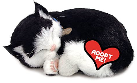 Perfect Petzzz Original Petzzz Black and White Shorthair Kitten Plush, Realistic, Life-Like Stuffed Interactive Plush Toy, Electronic Pets, Companion Pet Dog with 100% Handcrafted Synthetic Fur