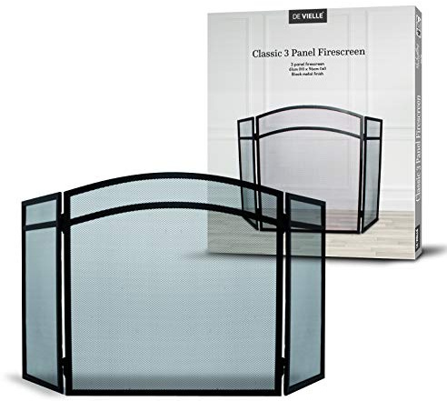 De Vielle Classic Black 3 Panel Firescreen Spark Guard 61cm x 96cm