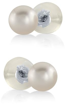 THE PEARL SOURCE White Japanese Akoya Real Pearl Earrings for Women - 14k Gold Stud Pearl Earrings | Hypoallergenic with Genuine Cultured Pearls, 4.5-5.0mm