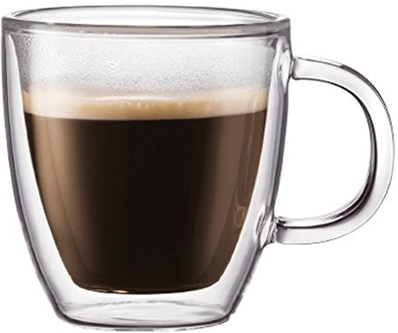 BODUM Bistro Thermo-Espressobecher aus doppelwandigem Thermoglas, für heiße und kalte Getränke, transparent, 2 Stück, 0,15 l