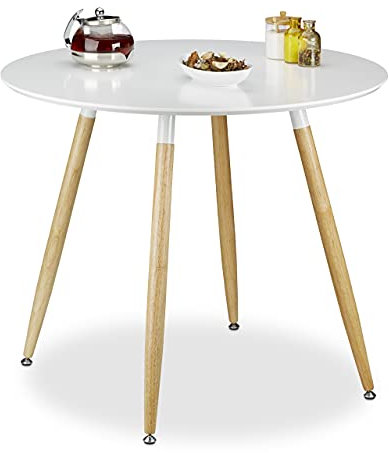 Relaxdays Runder Esstisch ARVID, Holz, HxD: 74 x 90 cm, Beine natur, Gummi Untersetzer, weiß