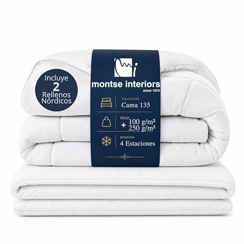 Montse Interiors Edredon Cama 135 4 Estaciones | 2 Rellenos nordicos 220x220 | Relleno nordico Verano-Primavera 100gr + Relleno nordico Primavera-Otoño 250gr | 100gr+ 250gr = 350gr | Microfibra