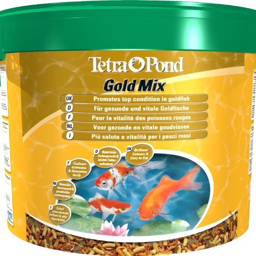 Tetra Pond Goldfish Mix – Mélange Complet de Sticks, Flocons, Gammarus - Aliment pour Poissons Rouges de Bassin et de Jardin - Enrichis en Oligo-éléments, Vitamines essentiels, Spiruline – 10 L