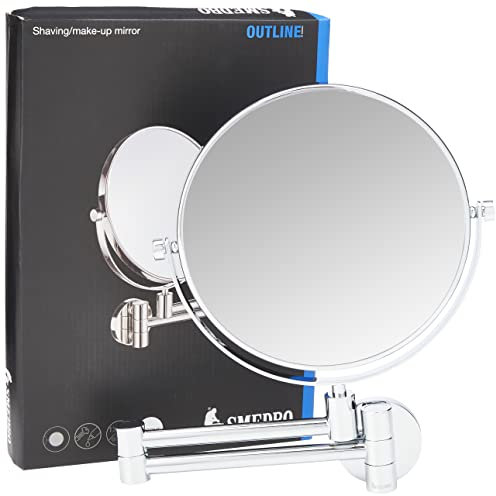 Smedbo Outline Rasierspiegel Schminkspiegel mit Schwenkarm, Edelstahl, Chrom poliert, 33,5 x 23,5 x 4,8 cm, Silber