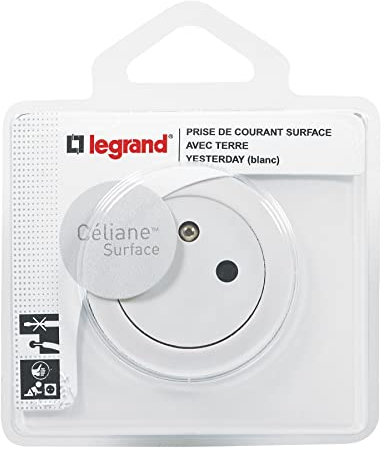 LEGRAND - Prise Electrique Murale avec Terre Céliane Surface + Plaque - Prise Affleurante avec Socle Rétractable - Fabriqué En France - Blanc
