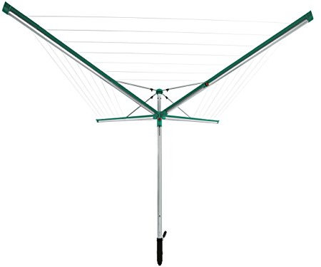 Leifheit Stendibiancheria a Ombrello Linomatic 500 Deluxe, Stendibiancheria da Esterno 50 m con Apposita Custodia, Asciugabiancheria Automatico Verde