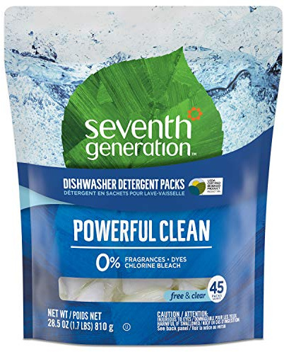 Seventh Generation Dishwasher Detergent Packs, Free & Clear, 45 count