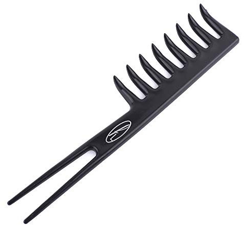 Fine Lines - Twin Tailed Rake Comb - Hair Detangling and Shower Comb Great for Afro, Wet or Curly Hair | Thick Plastic Black antistatic comb