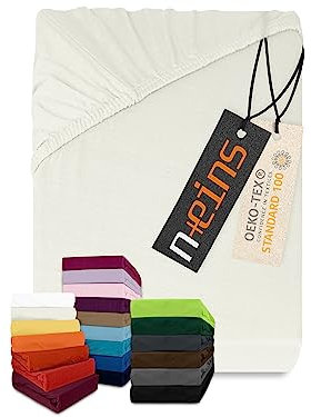 npluseins klassisches Jersey Spannbetttuch - vielen Farben + Größen - 100% Baumwolle 159.192, 200 x 220 cm, naturweiß