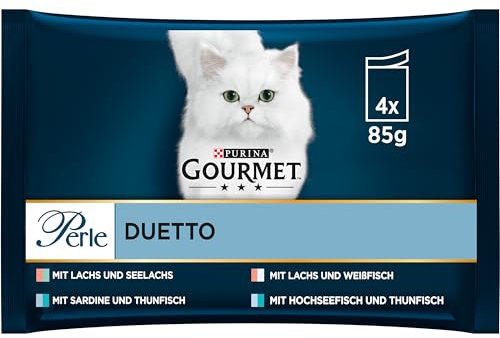 Gourmet Perle Duetto Katzenfutter nass, Fisch-Variationen, 12er Pack (12 x 4 Beutel à 85g)