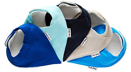 Lovjoy Bandana Dribble Bibs - Super Absorbent & Soft for Teething Babies - Adjustable Snaps - Fits Newborn to 3 years - 5 Pack (Tints Of Blue)