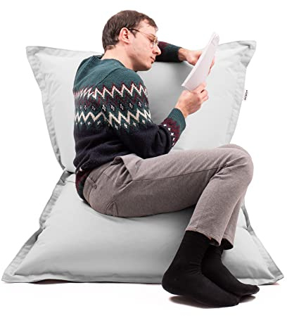 Avalon - Puff Poltrona Sacco Cuscino Grande Thin 220L Deluxe Sfoderabile, Pouf Sacco Sartoriale, Bean Bag in Tessuto Antistrappo/Impermeabile con Sacca Interna, Made in Italy (130x90cm-Grigio)