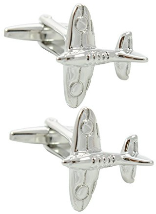Boutons de Manchette - Avec Boîte - Pour Homme Avion - Avion de Spitfire Iconique - Laiton - Couleur Argent - Aviation - Une Paire