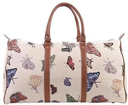 Signare Gobelin-Gepäcktasche für Reisen und Sport/große Reisetasche für Damen Sporttasche Damen mit Garten Designs (Schmetterling)