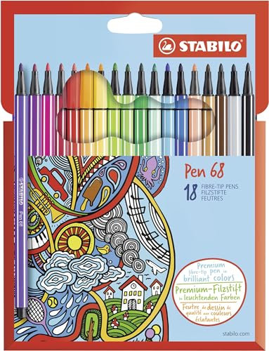STABILO - Premium-Filzstift - Pen 68-18er Pack - mit 18 verschiedenen Farben