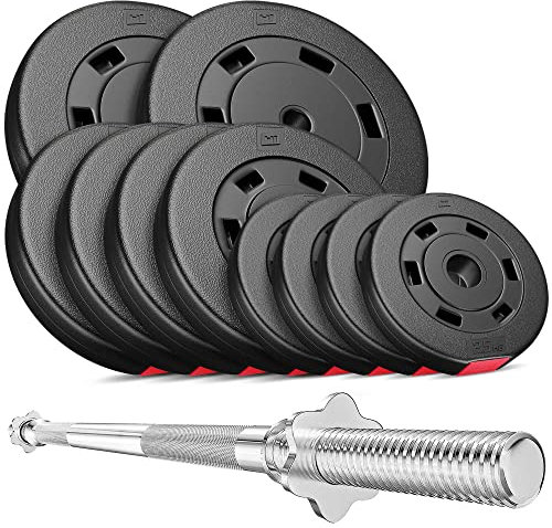 Hop-Sport Hantelset 59 kg Langhantel-Stange Hantelcheiben Set 2x10 kg + 4x5 kg + 4x2,5 kg