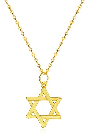 LAVISHE 14K Gold Plated 925 Sterling Silver Jewish Jewelry Star of David Necklace Matte Finish Brush Textured, 18