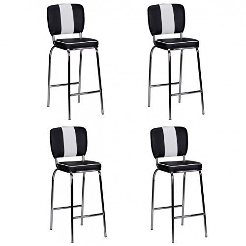 FineBuy 4er Set Barhocker American Diner 50er Jahre Retro Barstuhl, Sitzfläche mit Rücken-Lehne, Fußstütze, Sitzhöhe 76 cm