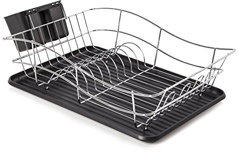 Tower Dish Rack with Chrome Tray, Chrome Plated Stainless Steel Design, Black, T81400