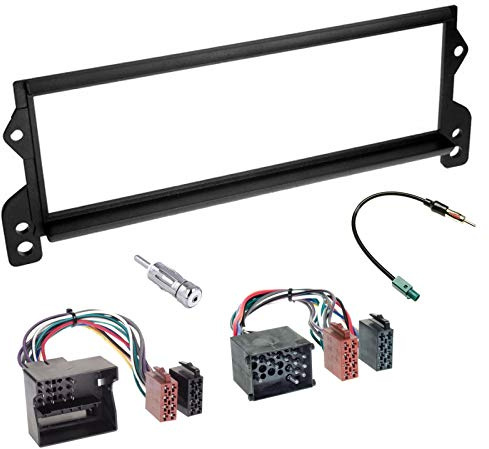 Sound-way Single DIN Car Radio Frame Installation Kit, 1 DIN Front Panel Frame, Quadlock ISO Connector Cable, Antenna Adapter, compatible with BMW Mini Cooper 2000-2006