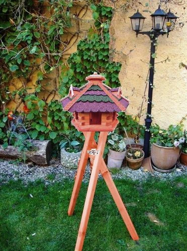 XXL XXL Vogelhaus, Gartendeko, große Größen, auch mit vogelhausständer und Silo, Achtung kein Bausatz von Amazon oder zum Bemalen aus Holz, Vogelfutterhaus in ROT dunkelrot GRÜN moosgrün mit Silo i