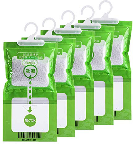 5 Pack Kitchen Bathroom Wardrobe Hanging Hygroscopic Anti-mold Deodorizing Moistureproof Desiccant Bag, Dehumidification Process Could be Witness