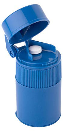 EZY DOSE 3 Compartment Pill Crusher, Cutter and Grinder, Daily Usage, Safely Cut Pills, Vitamins, Tablets, Accurate and Easy Cutting, Stainless Steel Blade, Removable Drinking Cup, Blue, BPA Free
