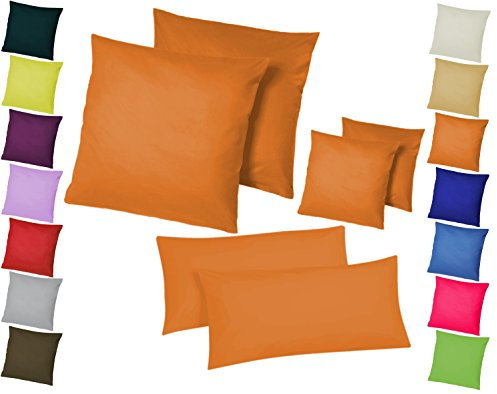 Home-Impression Doppelpack / 2er Set Microfaser Kissenhüllen/Kissenbezüge - Wohndekoration in schlichtem Uni Design mit Reißverschluss und in 3 Größen (80 x 80 cm, Orange)