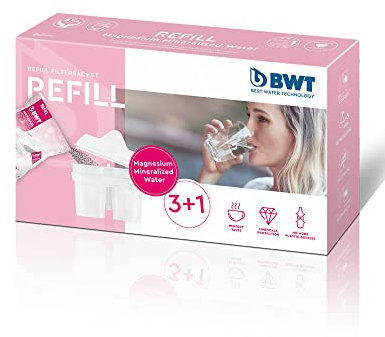 Cartuccia BWT REFILL con MAGNESIO incl. 3 ricariche eco | Filtro per caraffa filtrante | Purificatore d’acqua potabile | Riduce calcare, cloro, piombo e rame | filtro acqua domestico
