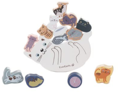 EverEarth spaßiges Tier Stapelspiel Katze aus nachhaltigem Holz - Stapelspielzeug für gemeinsamen Spaß beim Balancieren - Motorikspiel für Jungen und Mädchen - Balancierspiel EE33944