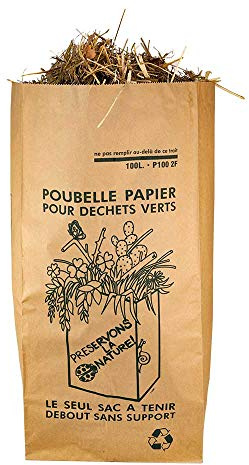 Lot de 50 Sacs 100 Litres SOLIDE (2 FEUILLES) Déchets Verts et organiques en papier kraft biodégradable compatible compost, sac jardin ramassage herbe, végétal compostable, tous déchets