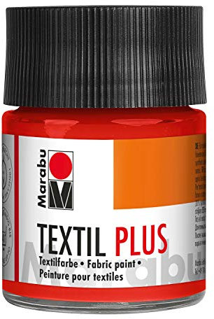 Marabu 17150005030 - Textil Plus zinnoberrot hell 50 ml, volldeckende Stoffmalfarbe für dunkle Stoffe, geeignet für Stoffmalerei und Stoffdruck, nach Fixierung waschbeständig bis 40 °C
