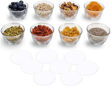 Libbey Small Glass Bowls, Glass Containers with Lids Set of 8 to Keep Leftovers Fresh, Meal Prepping and More, Dishwasher Safe Bowl Set