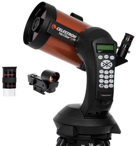 Celestron 11036 NexStar 5SE Telescopio Schmidt-Cassegrain computerizzato con montatura GoTo automatica, tecnologia SkyAlign e treppiede in acciaio, nero/arancio
