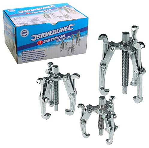 Silverline Gear Puller Set – 3 Piece (75mm, 100mm & 150mm), Heavy-Duty Mechanical Puller for Bearings & Gears (MS23)