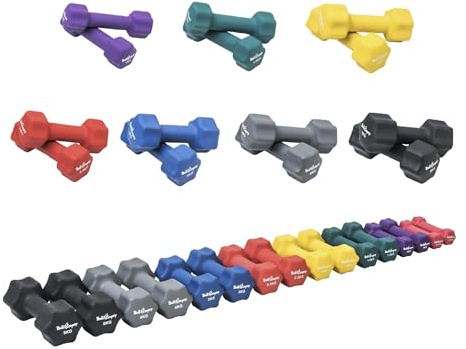 Bad Company Haltères en néoprène de 0,5 kg à 5 kg - Colorées - Petites haltères caoutchoutées pour fitness, gymnastique, aérobic, maison - Pour homme et femme